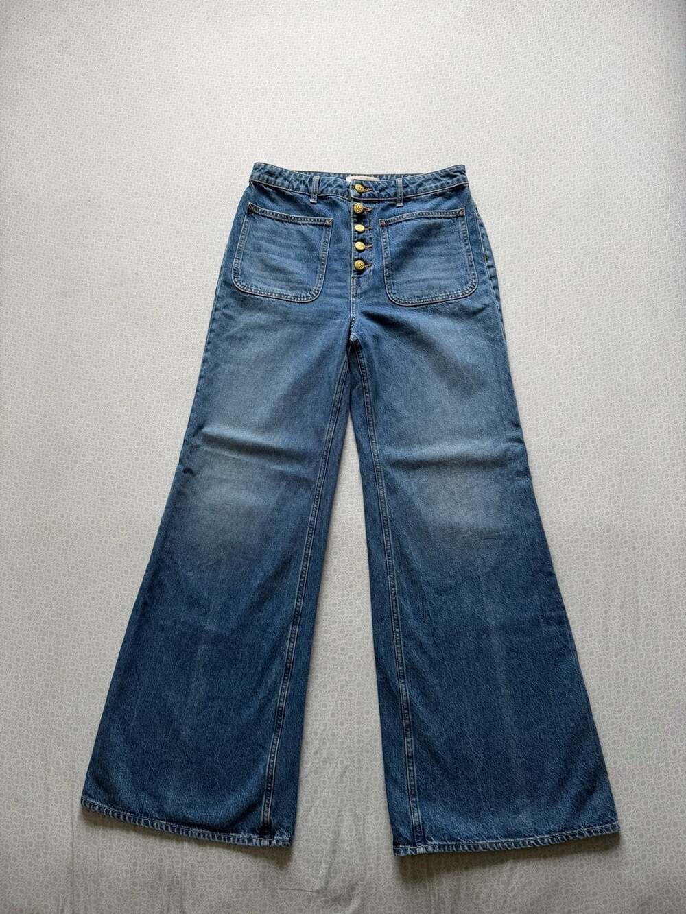 Ulla Johnson The Lou Wide Leg Jeans Button Fly High Rise Denim Women's Size 29